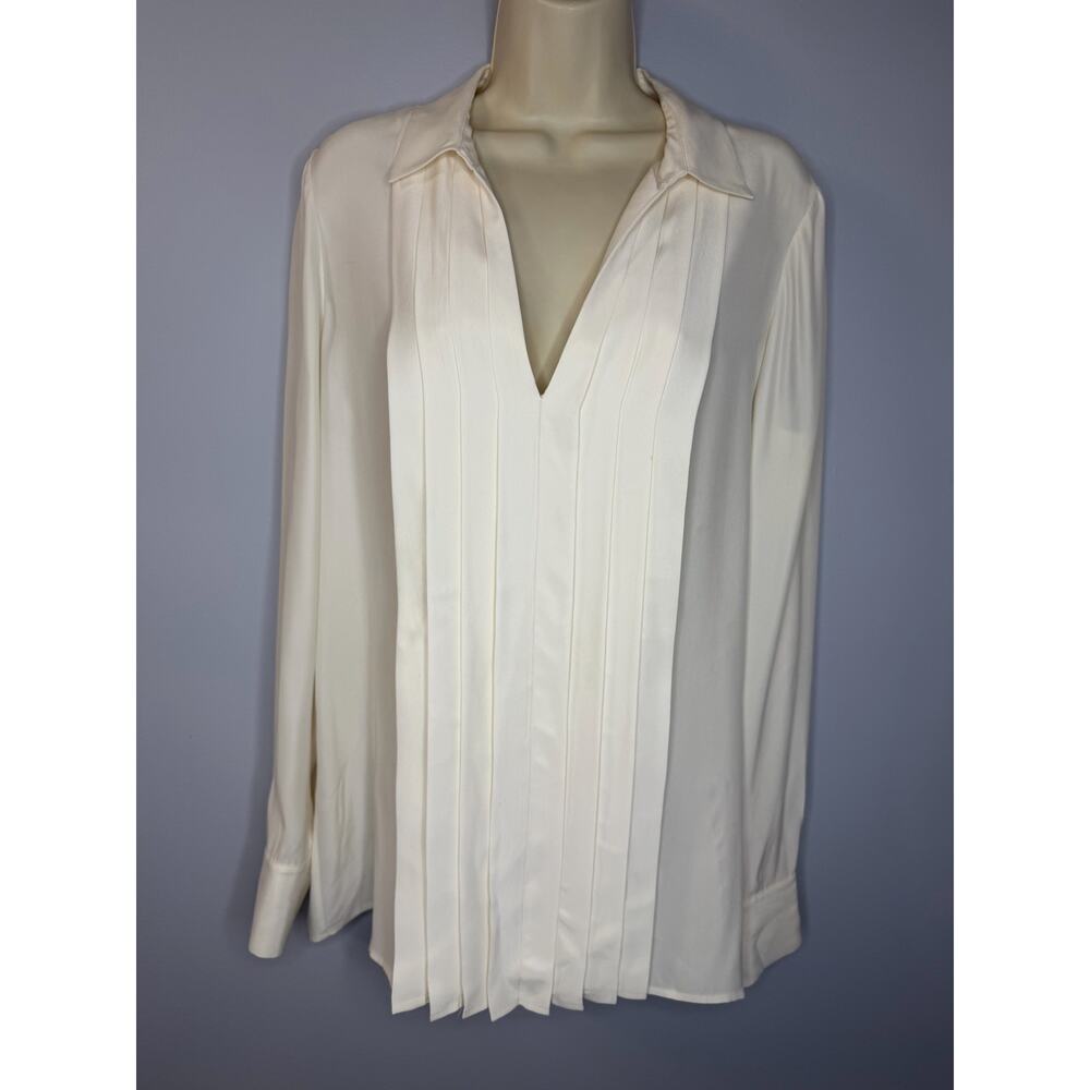 Frame Silk Pleated Button Down Blouse Cream Women's M Classic - Picture 11 of 11